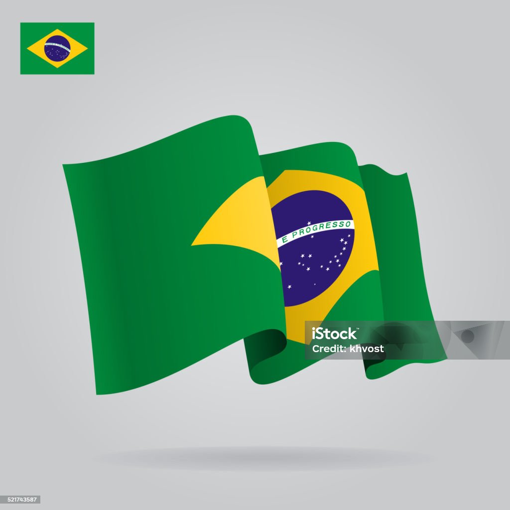 Plano y agitando bandera brasileña.  Vector - arte vectorial de Bandera brasileña libre de derechos