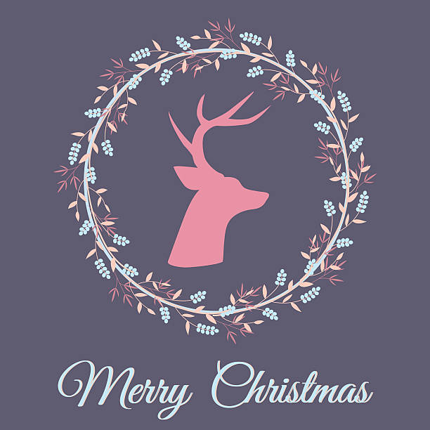 Christmas greeting card with deer silhouette vector art illustration