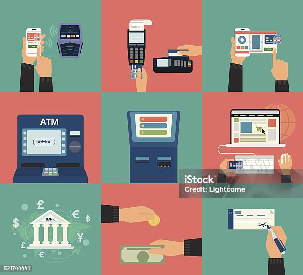 Payment Methods Stock Illustration - Download Image Now - ATM, Paying, Vector