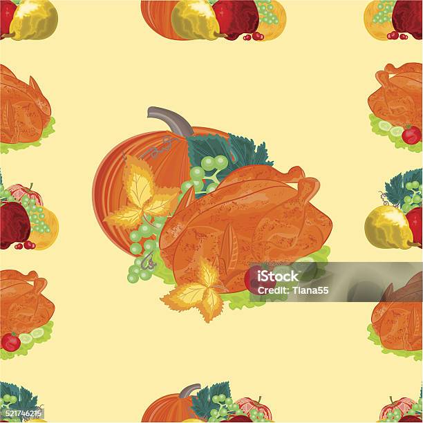 Seamless Texture Turkey And Fruit Thanksgiving Day Vector Stock Illustration - Download Image Now