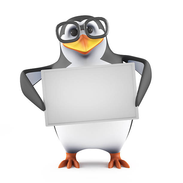 istock 3d Academic penguin holding a blank banner 521757717