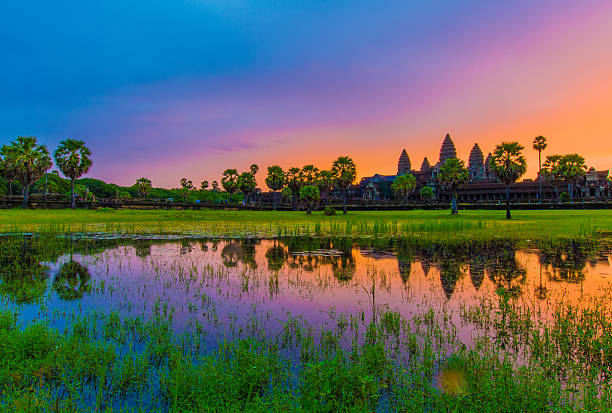 Angkor Wat before sunrise, Cambodia. stock photo