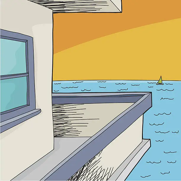 Vector illustration of Balcony View of Ocean