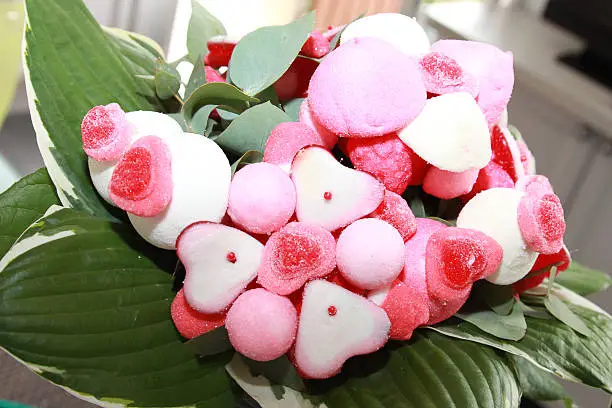 Photo of Bouquet of pink heart candy