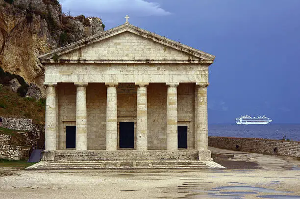 Pediment and columns of the church St.George in Corfu