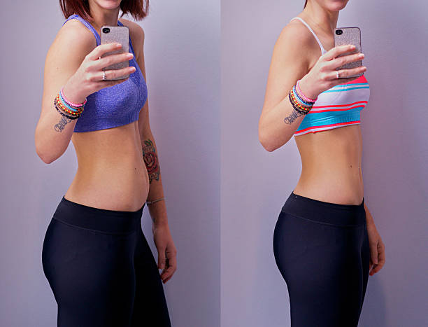 You gotta earn a body like this! Shot of a woman before and after her diet human abdomen photos stock pictures, royalty-free photos & images