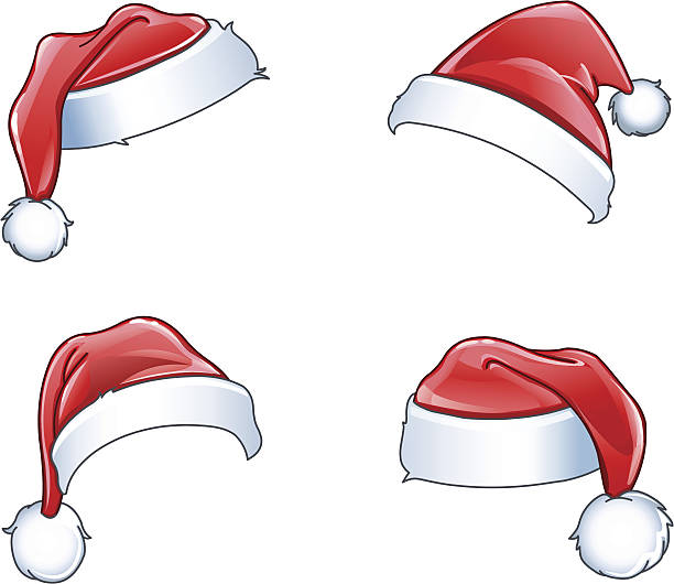 ilustraciones, imágenes clip art, dibujos animados e iconos de stock de brillante santa sombrero - clip art holiday white background humor