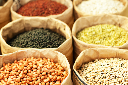 different types of grains for sale at the market