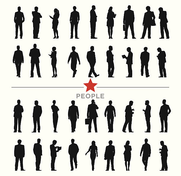 illustrations, cliparts, dessins animés et icônes de vecteur de silhouette de gens d'affaires avec différentes activités - silhouette men people standing