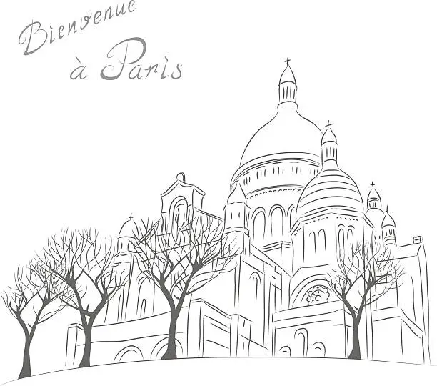 Vector illustration of Vector sketch of cityscape with Sacre Coeur in Paris