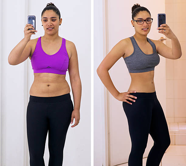Hard work pays off Shot of a woman before and after her diet before and after weight loss stock pictures, royalty-free photos & images