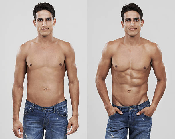 Proud of all my hard work Before and after shot of a man after dieting and exercisinghttp://195.154.178.81/DATA/i_collage/pi/shoots/784294.jpg before and after weight loss stock pictures, royalty-free photos & images