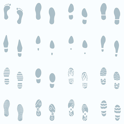 Vector Set of 16 Shoes Footprint  in the Snow