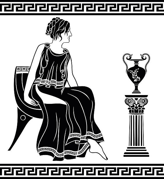 Ancient Greek woman sitting on a chair vector art illustration