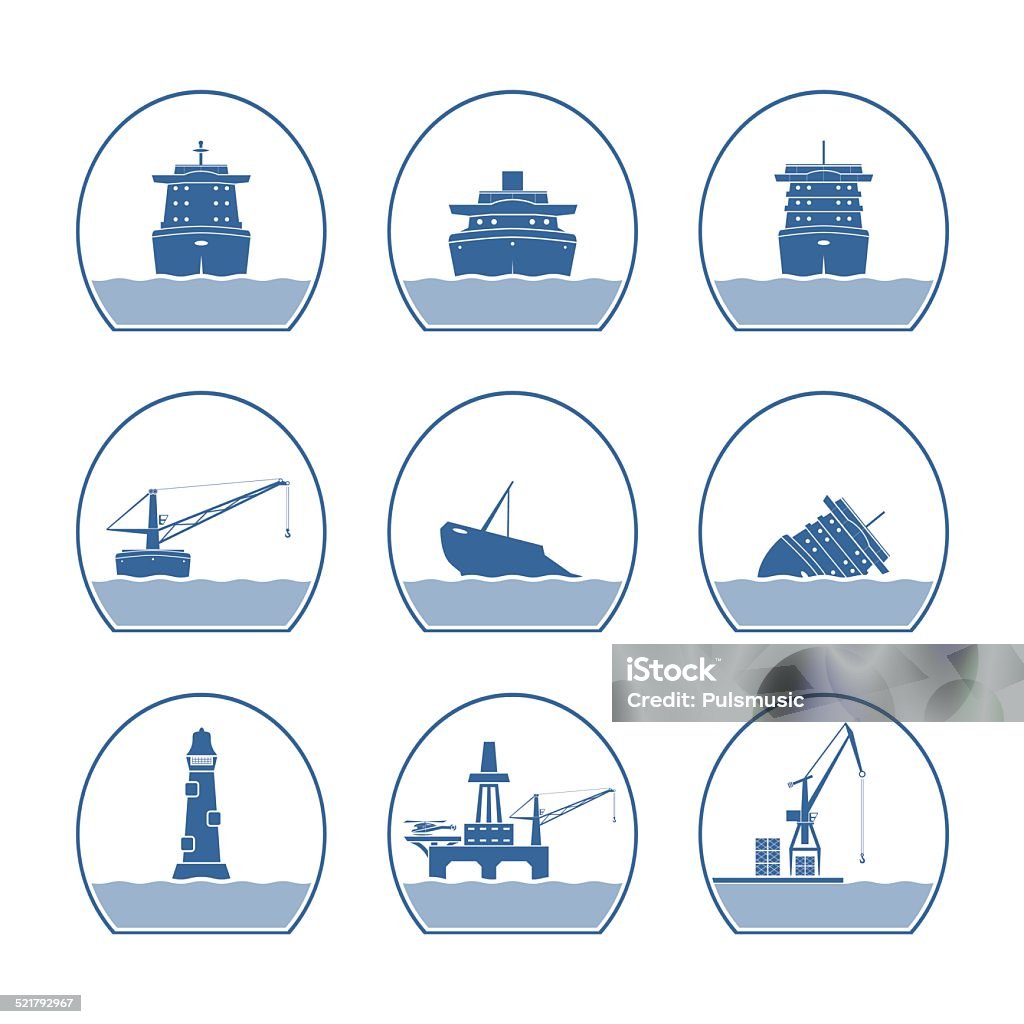 Silhouettes of ships and marine structures Silhouettes of ships and marine structures.  Vector illustration. EPS10. Opacity. Ship stock vector