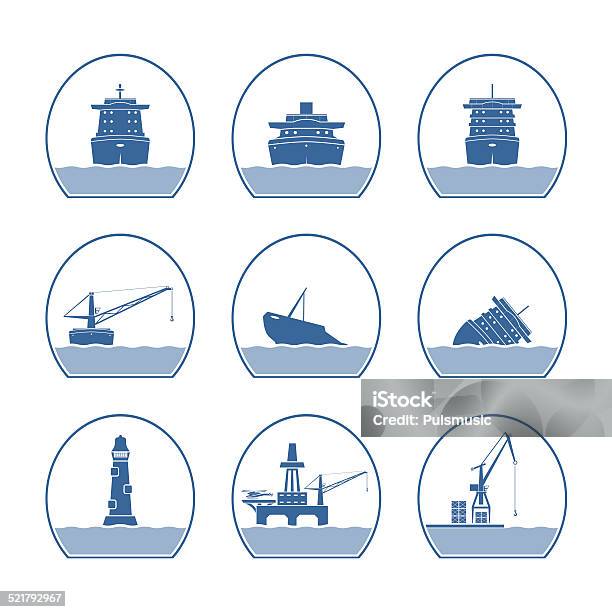 Silhouettes Of Ships And Marine Structures Stock Illustration - Download Image Now - Ship, Sinking, Industrial Ship