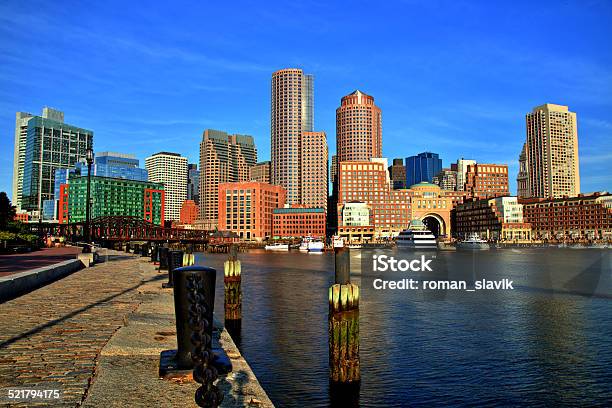 Boston Skyline With Financial District And Boston Harbor At Sunrise Stock Photo - Download Image Now