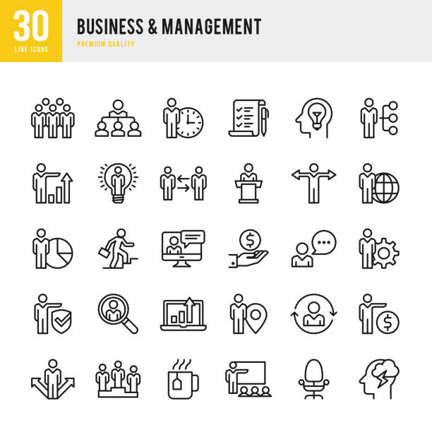 Business & Management - Thin Line Icon Set Business & Management set of 30 thin line vector icons. crowd of people icons stock illustrations