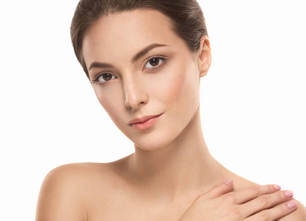 istock Beautiful woman face close up portrait young studio on white 521798514