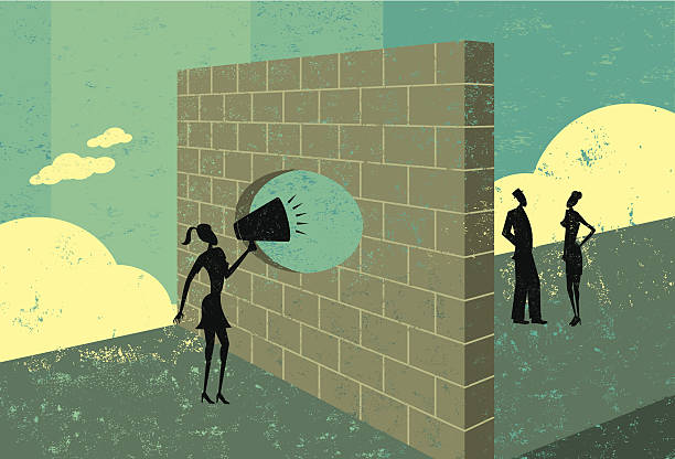 krzyczy przez mur z cegły - marketing conquering adversity boundary customer stock illustrations