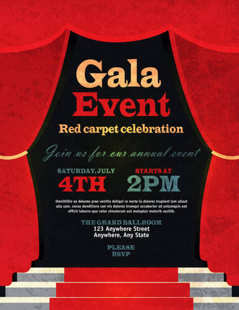 ilustrações, clipart, desenhos animados e ícones de estilo vintage red curtian evento de gala modelo de convite - curtain red stage theater stage