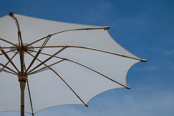 istock beach umbrellas on clear blue sky 521800371