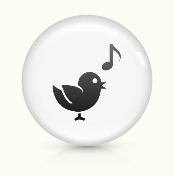 鳥の歌のアイコンホワイト丸いベクトルボタン - bird singing music pattern点のイラスト素材／クリップアート素材／マンガ素材／アイコン素材