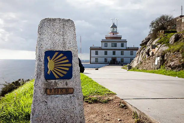 Milestone at Finisterres´lighthouse, the end of the St. James Way (Camino de Santiago)
