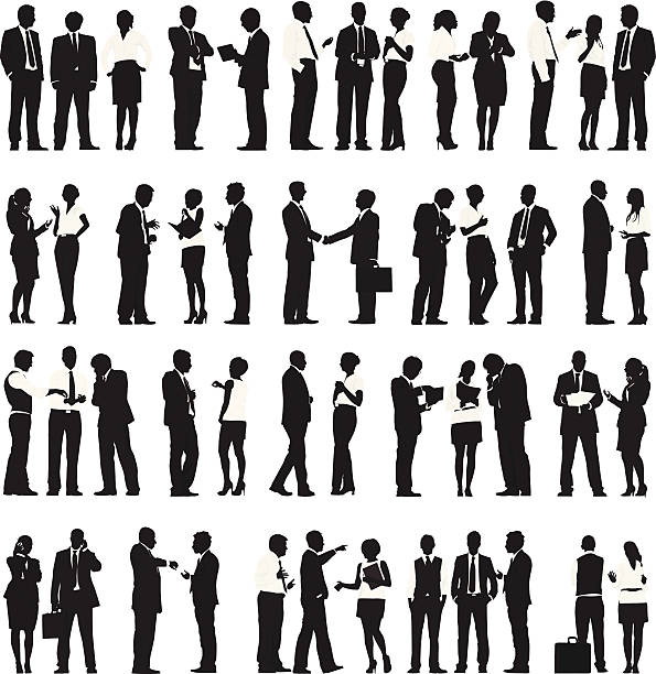 illustrazioni stock, clip art, cartoni animati e icone di tendenza di vettore di uomini d'affari al lavoro in una riga - group of people multi ethnic group white background business