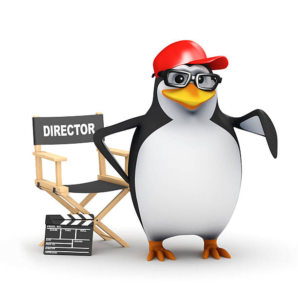 istock 3d Academic penguin directs his latest movie 521803673