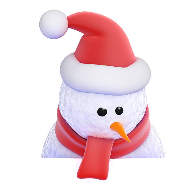 istock 3d Santa snowman looks over the top 521803699
