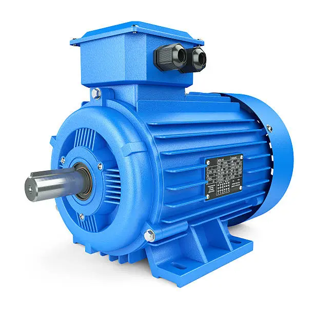 Blue electric industrial motor. Isolated on white background 3d