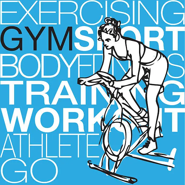 Vector illustration of illustration of young women on stationary bikes exercising in th