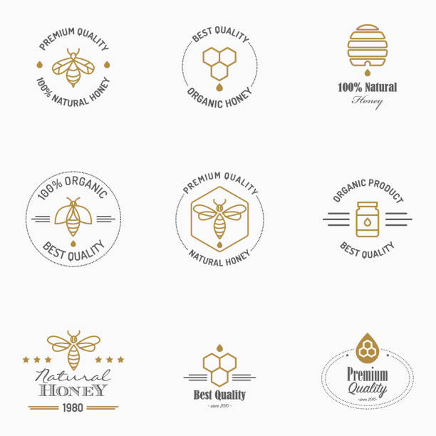 illustrazioni stock, clip art, cartoni animati e icone di tendenza di apicoltura icone con testo - ape domestica