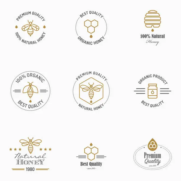 Vector illustration of Apiculture icons with text