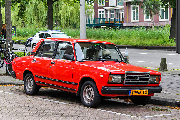 Lada Riva Amsterdam, Netherlands - August 10, 2014: Motor car Lada Riva is parked in the city street. seedy alley stock pictures, royalty-free photos & images