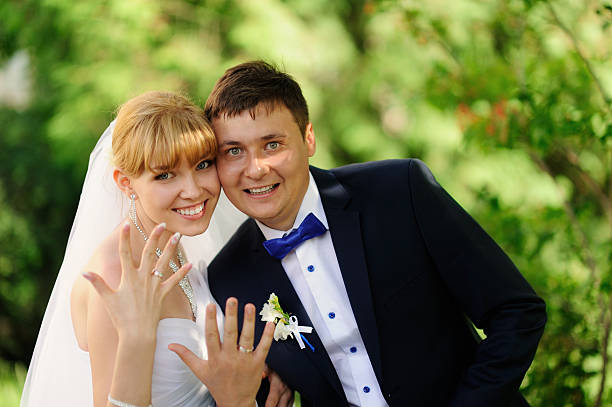istock Happy bride and groom on their wedding 521808928