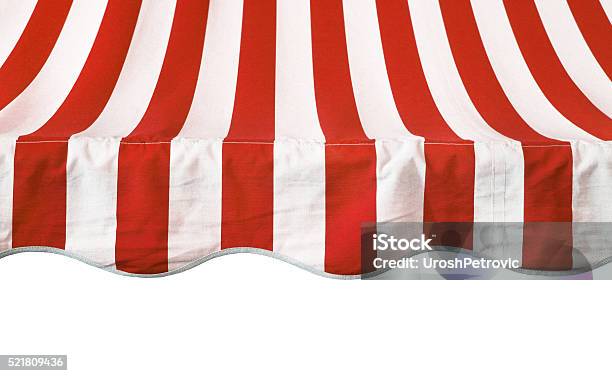 Red White Striped Awning Overhang Stock Photo - Download Image Now - Awning, Red, White Color