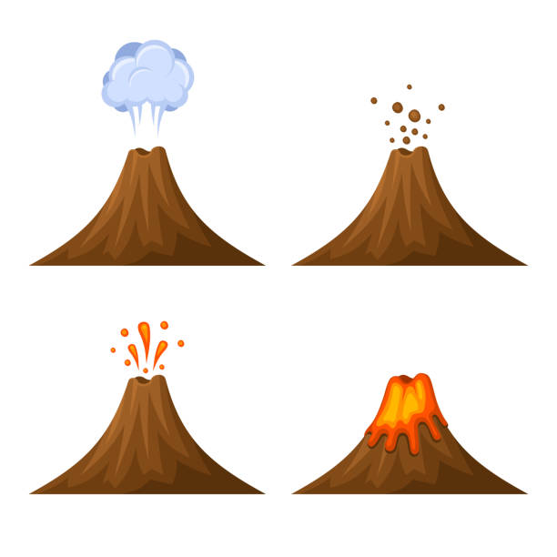 ilustrações de stock, clip art, desenhos animados e ícones de vulcão conjunto de ícones isolado num fundo branco. vetorial - volcano