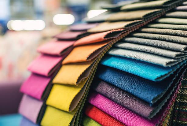 Colorful upholstery fabric samples stock photo