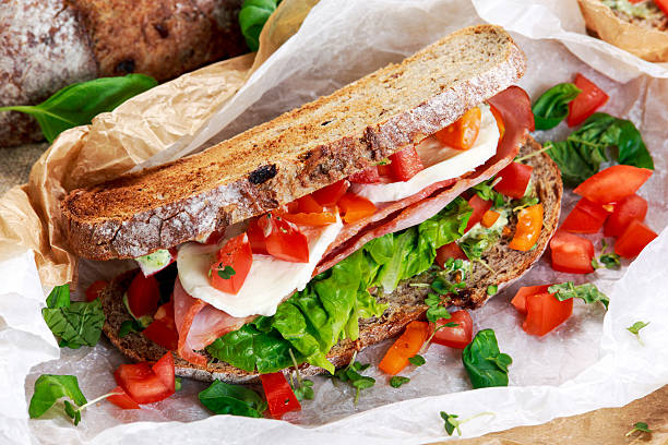 istock Fresh Sandwich with Bacon Lettuce Tomato and Mozzarella 521812346