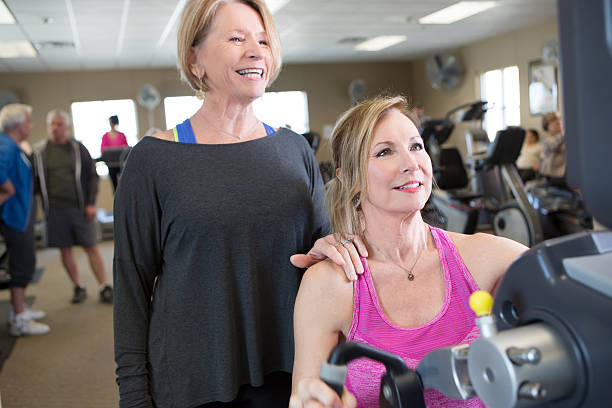 istock Senior friends work out together at senior center 521812818