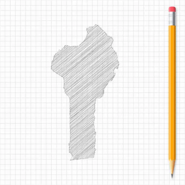 Vector illustration of Benin map sketch with pencil on grid paper