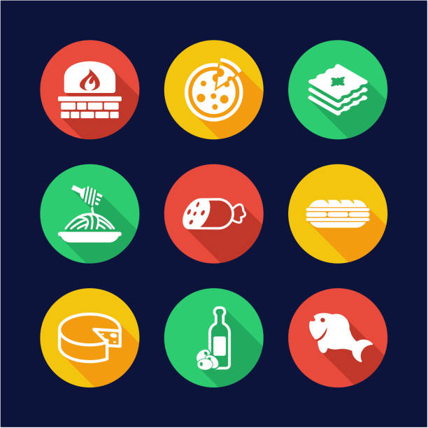 Italian Food Icons Flat Design Circle This image is a illustration and can be scaled to any size without loss of resolution. michael owen stock illustrations