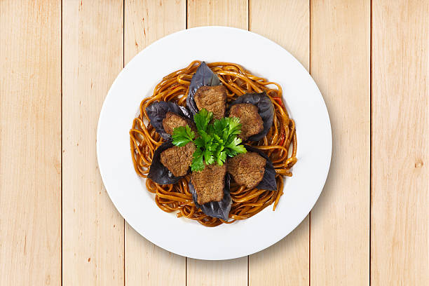 Beef brown noodles restaurant dish