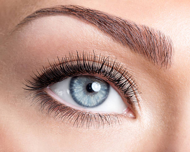 istock Beauty female eye with curl long false eyelashes 521816266