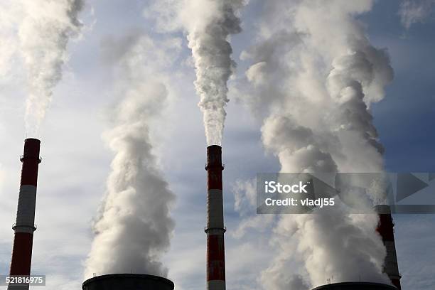 Smoke Stacks At Coal Burning Power Plant Stock Photo - Download Image Now - Burning, Business Finance and Industry, Chimney