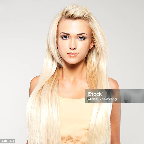Blond Woman With Long Straight Hair Stock Photo - Download Image Now - Blond Hair, Straight, Long Hair
