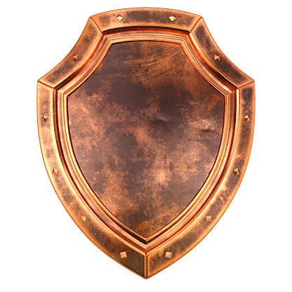 old antique bronze shield. isolated on white background.