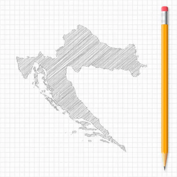 Vector illustration of Croatia map sketch with pencil on grid paper